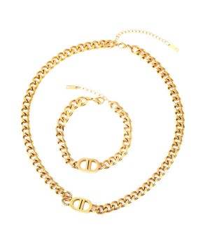 Women's 2024 Stainless Steel Dainty Gold Necklace - Fashion Jewelry Set with Necklace and Bracelet