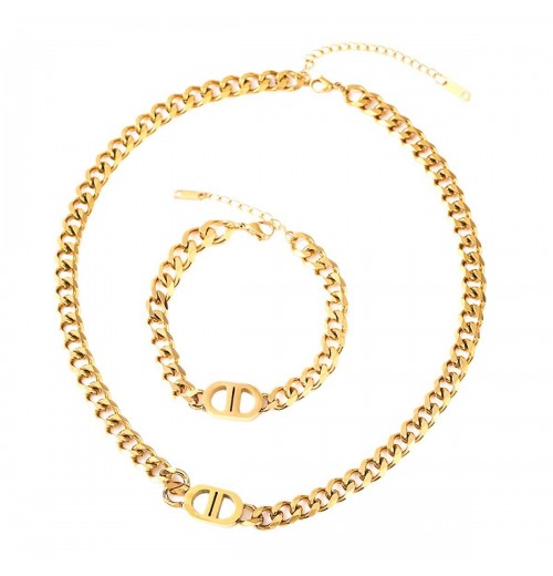 Women's 2024 Stainless Steel Dainty Gold Necklace - Fashion Jewelry Set with Necklace and Bracelet