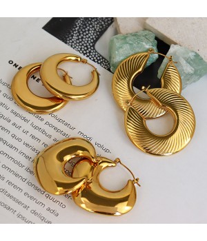 Vintage Hypoallergenic Stainless Steel Chunky Jewelry 18K Gold Plated Big Chunky Hoop Earring for Women