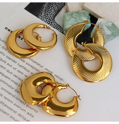 Vintage Hypoallergenic Stainless Steel Chunky Jewelry 18K Gold Plated Big Chunky Hoop Earring for Women