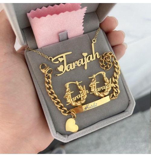 Hot sell Custom Stainless Steel Kids Set-Personalized Name Necklace Letter Bracelet Mini Luxury Weddings Parties Engagements