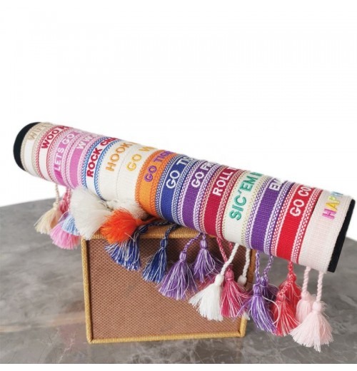 Custom Woven Letters Name Embroidery Tassel Webbing Bracelet Adjustable Friendship Bracelets For Women Men Jewelry