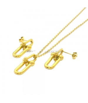 Fashion 18k Gold Necklace Stainless Steel Jewelry Set Silver Charms Necklace Earring Jewelry Set