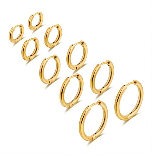 Joyeria Acero Inoxidable Stainless Steel Fashion Jewelry Wholesale 18k Gold Plated Hinged Huggie Hoop Earrings For Women Men