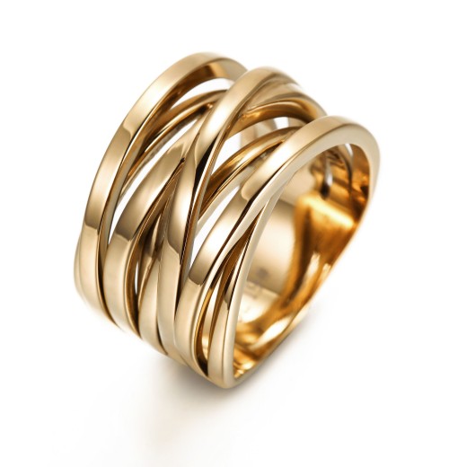 Stainless Steel 14K Gold Filled Overlapping Intertwined Crossover Knotted Statement Ring