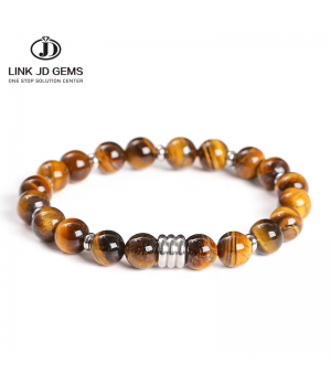 JD Gems Reiki Healing Yoga Meditation Charm Bangle Natural Yellow Tiger Eye Stone Black Stone Stainless Steel Bracelet