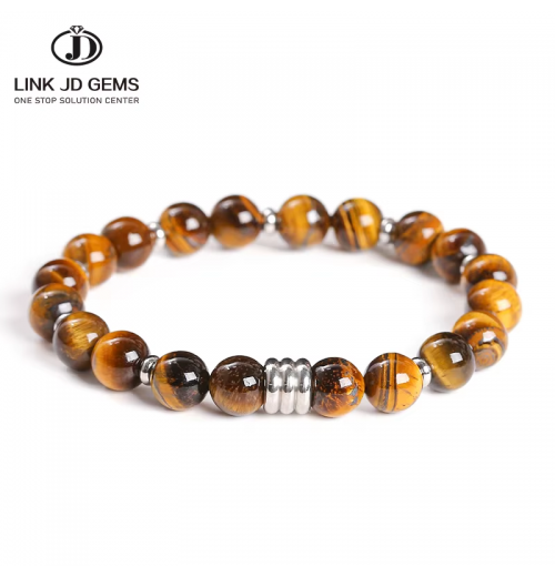 JD Gems Reiki Healing Yoga Meditation Charm Bangle Natural Yellow Tiger Eye Stone Black Stone Stainless Steel Bracelet