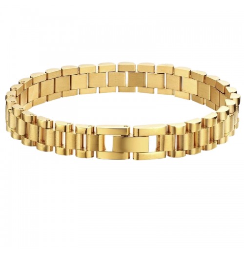 Fashion Stainless Steel 18K Gold Plated Watchband Link Chain Bracelet Bangle Jewelry Women