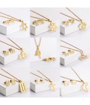 Ins Stainless Steel Heart Simple Necklace Earring Jewelry Set Moon Star Fashion Jewelry Set For Women