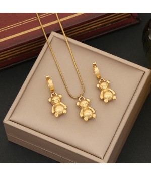 Cute Bear Stainless Steel Jewelry Sets for Women Various Necklace Earring Fashion Bracelet No Tarnish 18 K Gold Jewelry Set